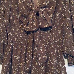 Floral Brown Long Sleeve Dress